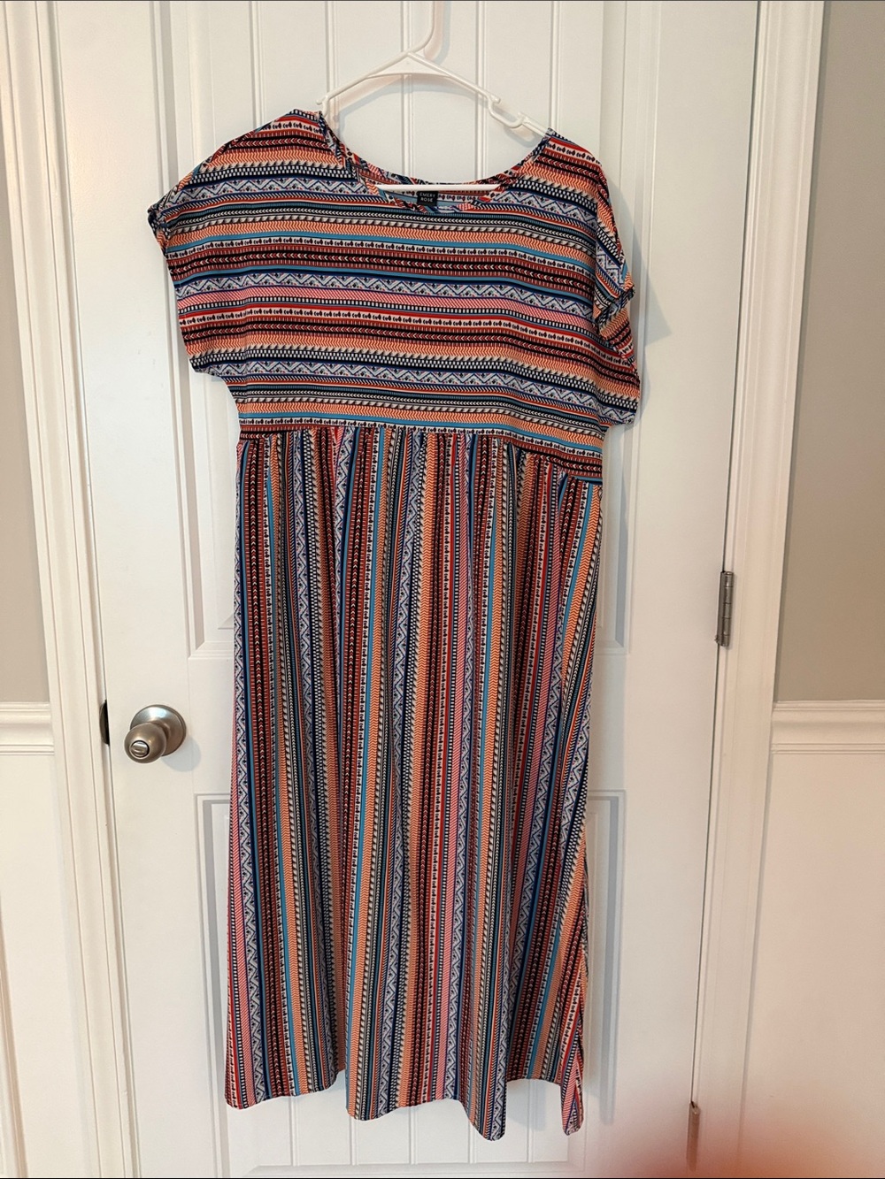 Women’s Striped Maxi Dress in Coral and Navy